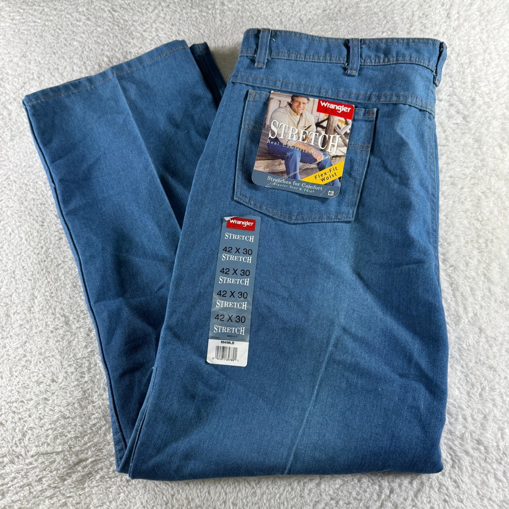 Vintage NEW Wrangler HERO Jeans Men's 42x30 Blue Stretch Flex Fit Straight‎ NWT